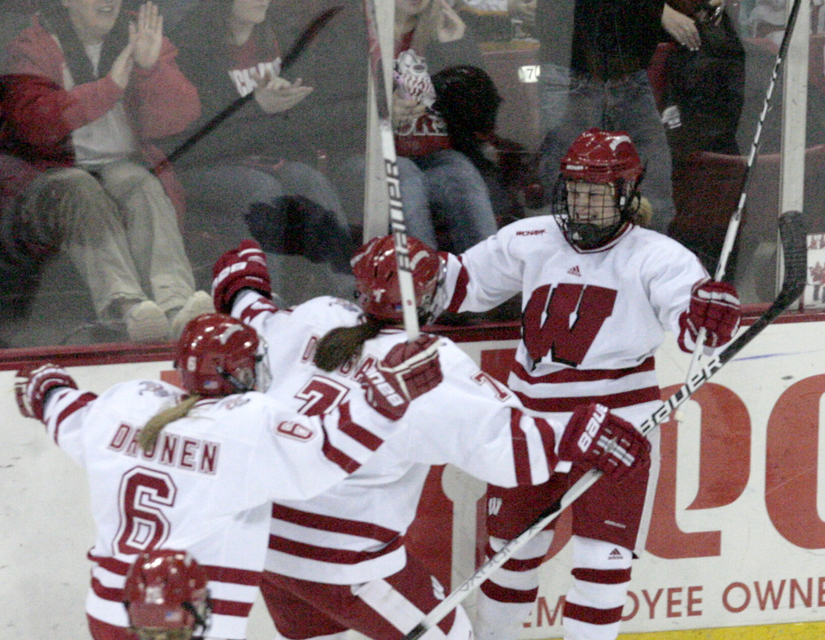 Celebrating Brianna Decker's goal against Minnesota